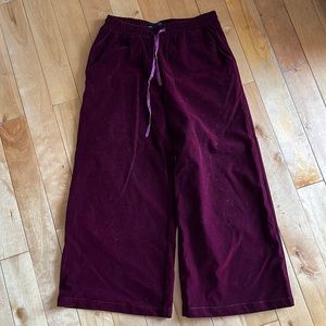 Wide leg crushed velvet cranberry pants